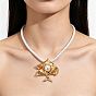 Collares con colgante de pez perla de aleación marina y plástico con cordón de algodón trenzado para mujer