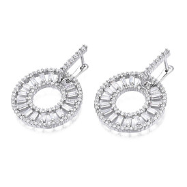 Clear Cubic Zirconia Donut Dangle Hoop Earrings, Brass Jewelry for Women, Nickel Free