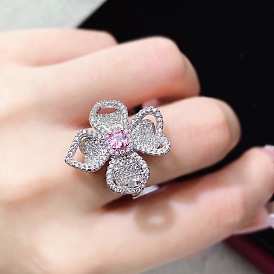 Латунные кольца со стразами для женщин, цветок