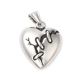 304 Stainless Steel Pendants, Mended Heart Charms