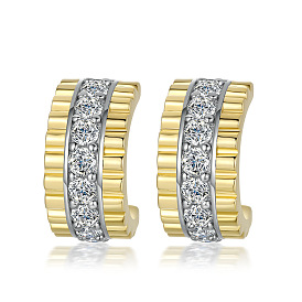 Retro-style 925 Sterling Silver Earrings with Micro-inlaid Zircon, Non-falling Stone Ear Studs