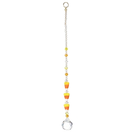 Halloween Handmade Lampwork Candy Corn Bead Suncatcher, Glass Round Charms for Window Hanging Decor