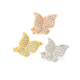 Rack Plating Brass Micro Pave Clear Cubic Zirconia Twister Clasps, Long-Lasting Plated, Lead Free & Cadmium Free, Butterfly