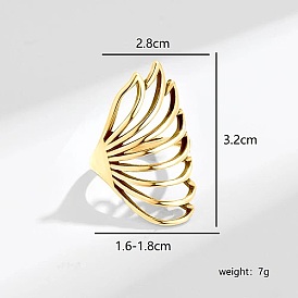 Brass Finger Rings for Women, Hollow Feather Wing