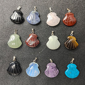 Gemstone Pendants, Shell Charms, with Platinum Plated Alloy Snap on Bails