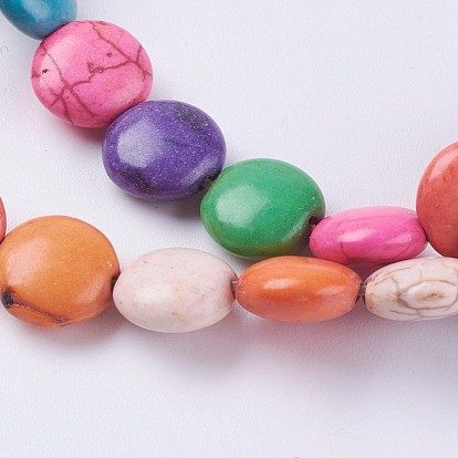 Synthetic Turquoise Beads Strands, Flat Round, Dyed