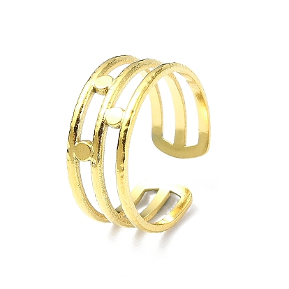 Ion Plating(IP) 304 Stainless Steel Open Cuff Ring, Triple Lines Wide Band Rings