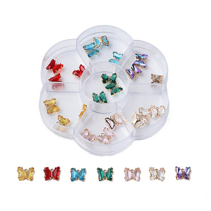 K9 Glass Charms, with Light Gold Plated Brass Findings, Butterfly, Faceted