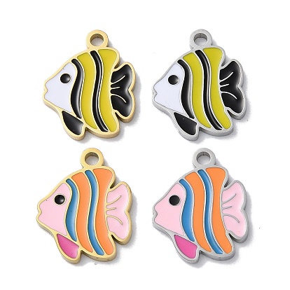 304 Stainless Steel Pendants, with Enamel, Fish Charm