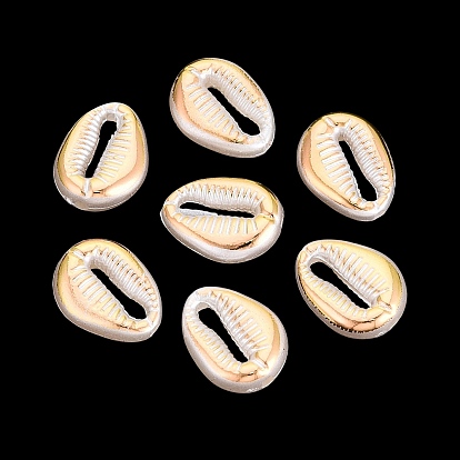 ABS Plastic Imitation Pearl Beads, Golden Metal Enlaced, Cowrie Shell