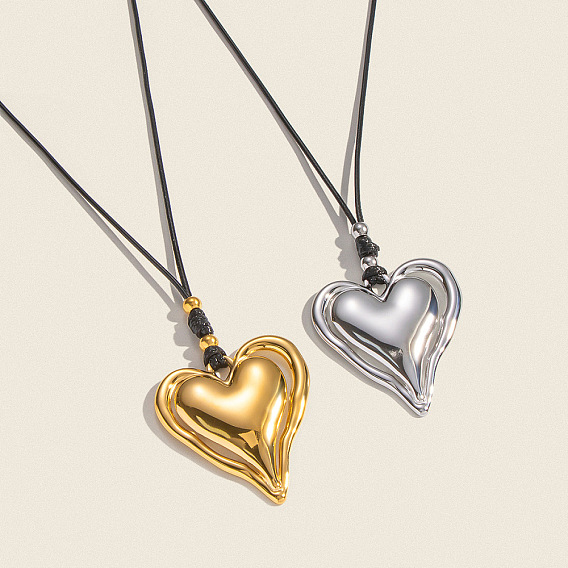 Элегантные 304 подвески в форме сердца из нержавеющей стали с черным шнуром для женщин