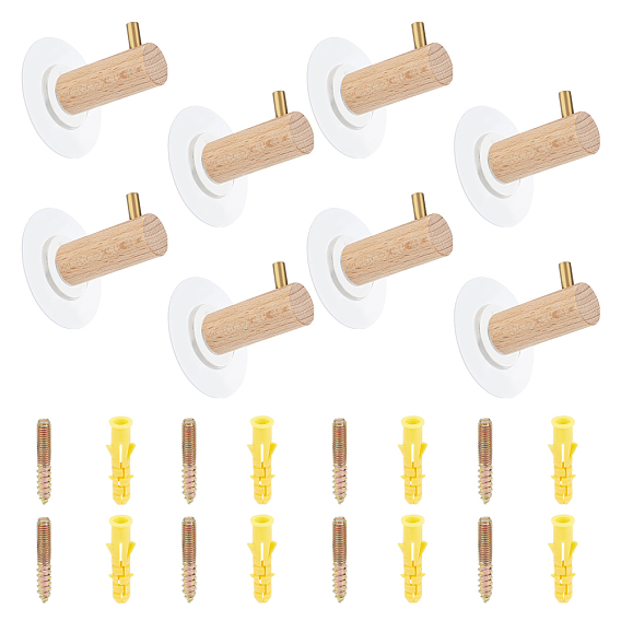 Beechwood Hook Hanger, with Iron Screws & Plastic Plugs, Round