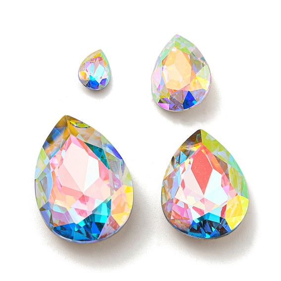 Стеклянные стразы кабошоны, точка назад и задняя пластина, граненые, слеза