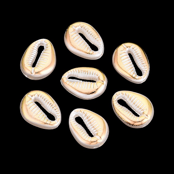 ABS Plastic Imitation Pearl Beads, Golden Metal Enlaced, Cowrie Shell