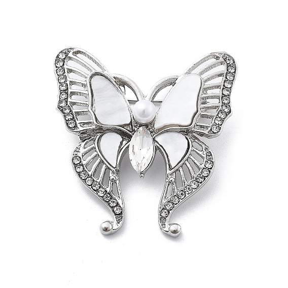 Броши в виде бабочки из сплава со стразами, с акриловым и АБС-имитационным жемчугом