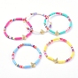 Handmade Polymer Clay Heishi Bead Stretch Bracelets, with Conch Shape Brass Clear Cubic Zirconia Beads and Round Brass Beads