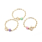 Handmade Polymer Clay Flower Link Bracelets, with Brass Figaro Chains, Golden