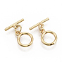 Brass Toggle Clasps, with Jump Rings, Nickel Free, Ring, Real 18K Gold Plated