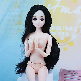 Plastic Movable Joints Action Figure Body, with Head & Long Straight Middle Parted Hairstyle, for Female BJD Doll Accessories Marking