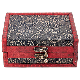 Rectangle Wood & PU Leather Jewelry Boxes, DIY Storage Chest Treasure Case, with Alloy Locking Clasps, for Earrings, Rings, Bracelets, Necklaces, Dark Red