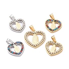 Mother's Day 304 Stainless Steel Pendants, with Rhinestone, Heart with Word Mom