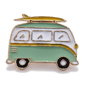 Alloy Enamel Brooches, Enamel Pin, with Butterfly Clutches, Bus, Golden
