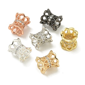 Rack Plating Brass Micro Pave Cubic Zirconia Beads, Long-Lasting Plated, Lead Free & Cadmium Free, Crown