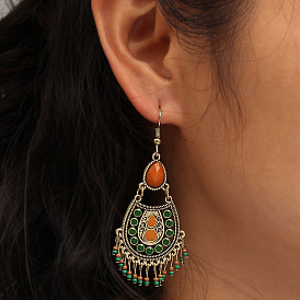 EA1379 Jewelry Retro Long Drip Oil Earrings Ethnic Style Metal Earrings Travel Gifts