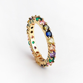 Colorful CZ Inlaid Adjustable Open Ring with Full Zircon Stones, 15 Words or Less
