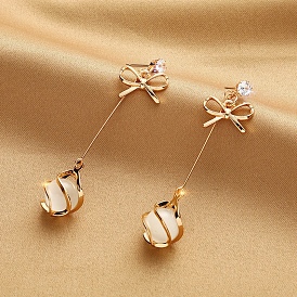 Cat Eye Dangle Earrings for Women, with Alloy Findings and 925 Sterling Silver Pin