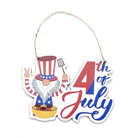 Independence Day Density Board Wooden Wall Ornament Doorplate Pendants, Word 4th of July with Jute Twine, for Home Garden Hanging Decoration