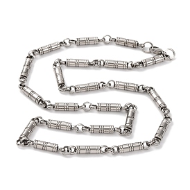 201 Stainless Steel Column Links Chain Necklace, with 304 Stainless Steel Clasps