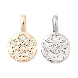 Латунный микропаве из прозрачных кубических цирконий, плоский круглый, с подвесками в виде звезд