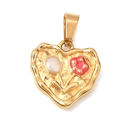 304 Stainless Steel Enamel Pendants, Heart & Flower Charms