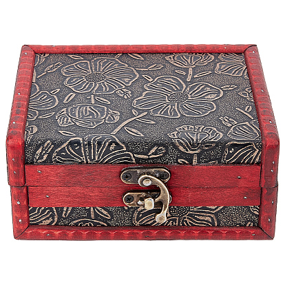 Rectangle Wood & PU Leather Jewelry Boxes, DIY Storage Chest Treasure Case, with Alloy Locking Clasps, for Earrings, Rings, Bracelets, Necklaces, Dark Red