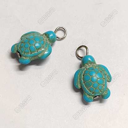 20Pcs Synthetic Turquoise Pendants, with Iron Findings, Platinum