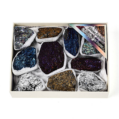 10 шт. гальванизированный природный уголь кварцевый образец минерала жеода рог изобилия, кластер необработанных кристаллов, Целебный кристалл в подарок для домашнего декора, с бумажной коробкой