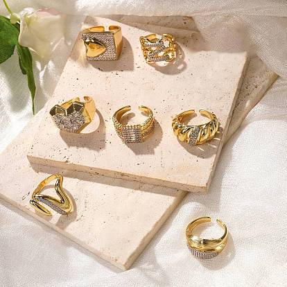 Латунные кольца из манжеты с прозрачным цирконием, золотые