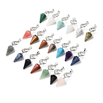 Natural & Synthetic Gemstone Pendants, with Platinum Plated Brass Findings, Lead Free & Cadmium Free, Moon & Diamond