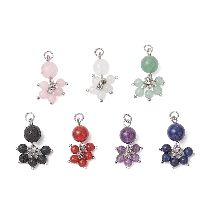 7шт. 7 стили: подвески из натурального зеленого авантюрина, карнеола, аметиста, лавового камня, лазурита, розового кварца и кварцевого кристалла, круглые бусины, подвески-кисточки
