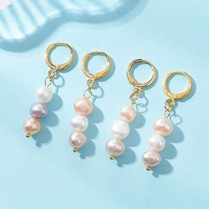 Круглые серьги-подвески с натуральным культивированным пресноводным жемчугом., с латунными застежками для сережек для женщин