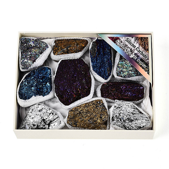 10 шт. гальванизированный природный уголь кварцевый образец минерала жеода рог изобилия, кластер необработанных кристаллов, Целебный кристалл в подарок для домашнего декора, с бумажной коробкой