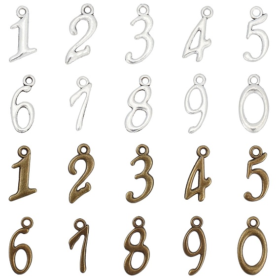 Tibetan Style Alloy Pendant Sets, Including Number 0~9