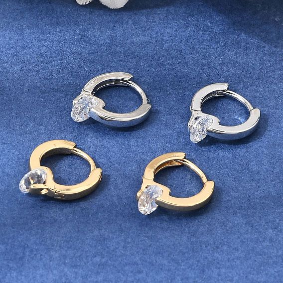 Brass with Cubic Zirconia Hoop Earrings, Round