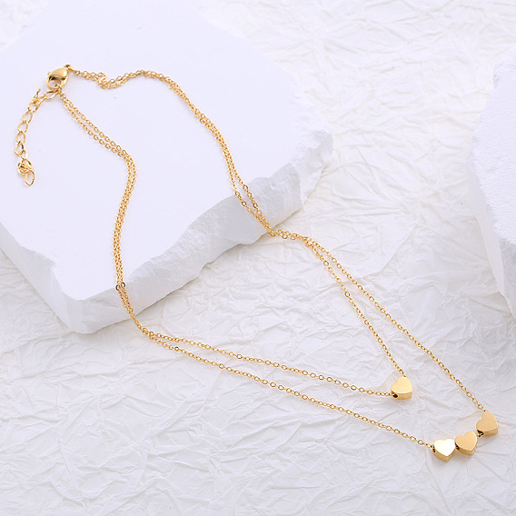 Минималистичные двухслойные ожерелья из нержавеющей стали с подвеской в форме сердца для женщин