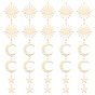 30Pcs 3 Style Brass Charms & Links Connectors, Long-Lasting Plated, Star & Sun & Moon