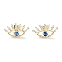 Brass Micro Pave Cubic Zirconia Stud Earrings, Evil Eye Jewelry for Women