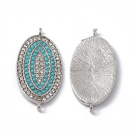 Alloy Connector Charms, with Crystal Rhinestones and Synthetic Turquoise, Oval Links