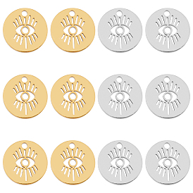 12 шт 2 стиль 304 подвески из нержавеющей стали, плоские круглые с глаз