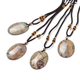 Collares con colgante graduado de jaspe aqua terra natural ajustable, con cuentas